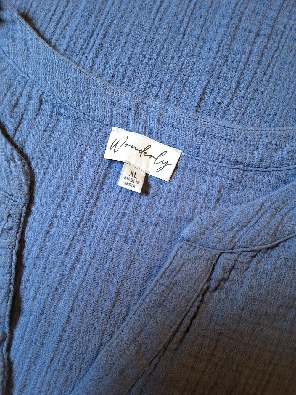 Wonderly Blue Textured Gauze Top